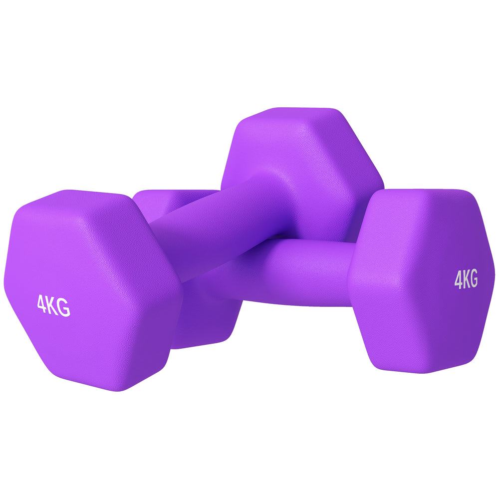 Set of 2 Hexagonal Dumbbells Weights Pair, 2 x 4kg, Purple