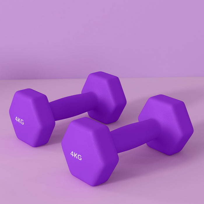 Set of 2 Hexagonal Dumbbells Weights Pair, 2 x 4kg, Purple