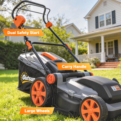 1800W Electric Lawnmower with 40cm Cutting Width, Mulching Feature and 50L Grass Collection Bag, Electric Lawnmower Corded with 6 Cutting Heights, 10m Cable Length, Carry Handle, Light Grey