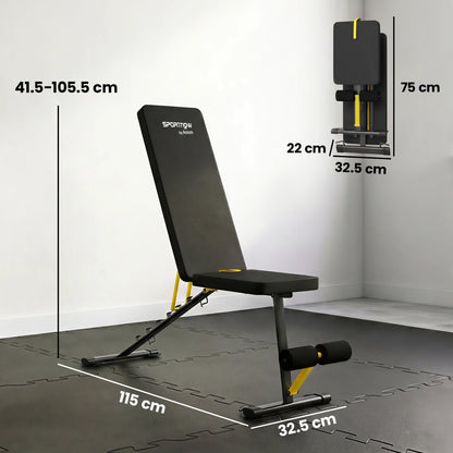 Adjustable Weight Bench for Home Gym, 300kg Incline Decline Flat Foldable Bench Press with 7 Backrest Positions and Resistance Bands, for Full Body Strength Training Weight Lifting, Yellow