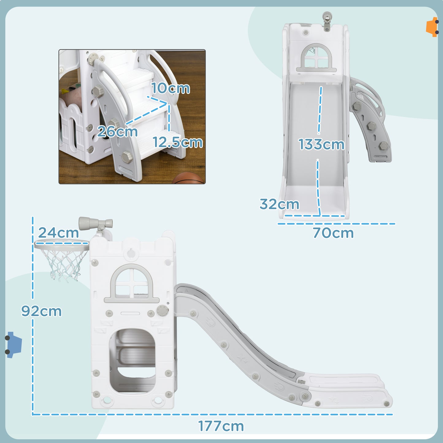4 in 1 Kids Slide for Indoor Use, for Toddlers 1-3 Years, Grey