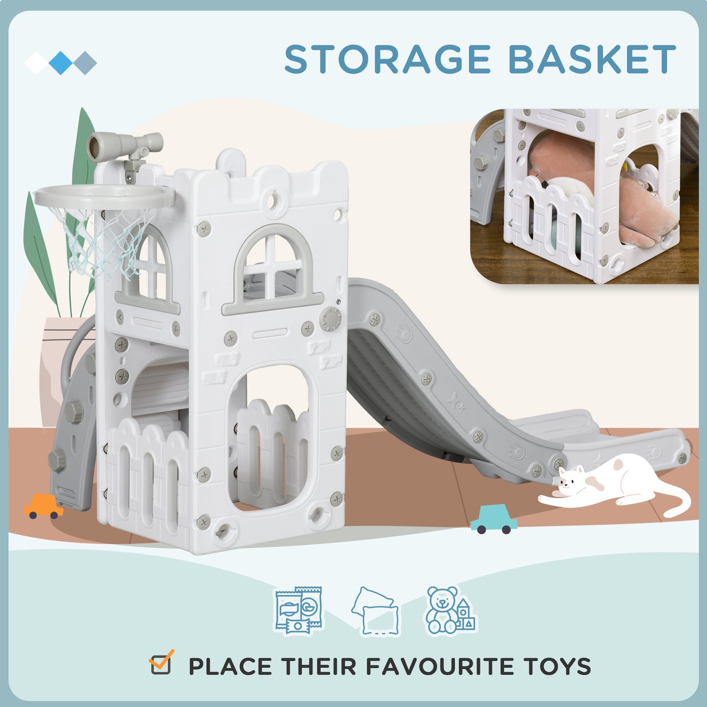 4 in 1 Kids Slide for Indoor Use, for Toddlers 1-3 Years, Grey