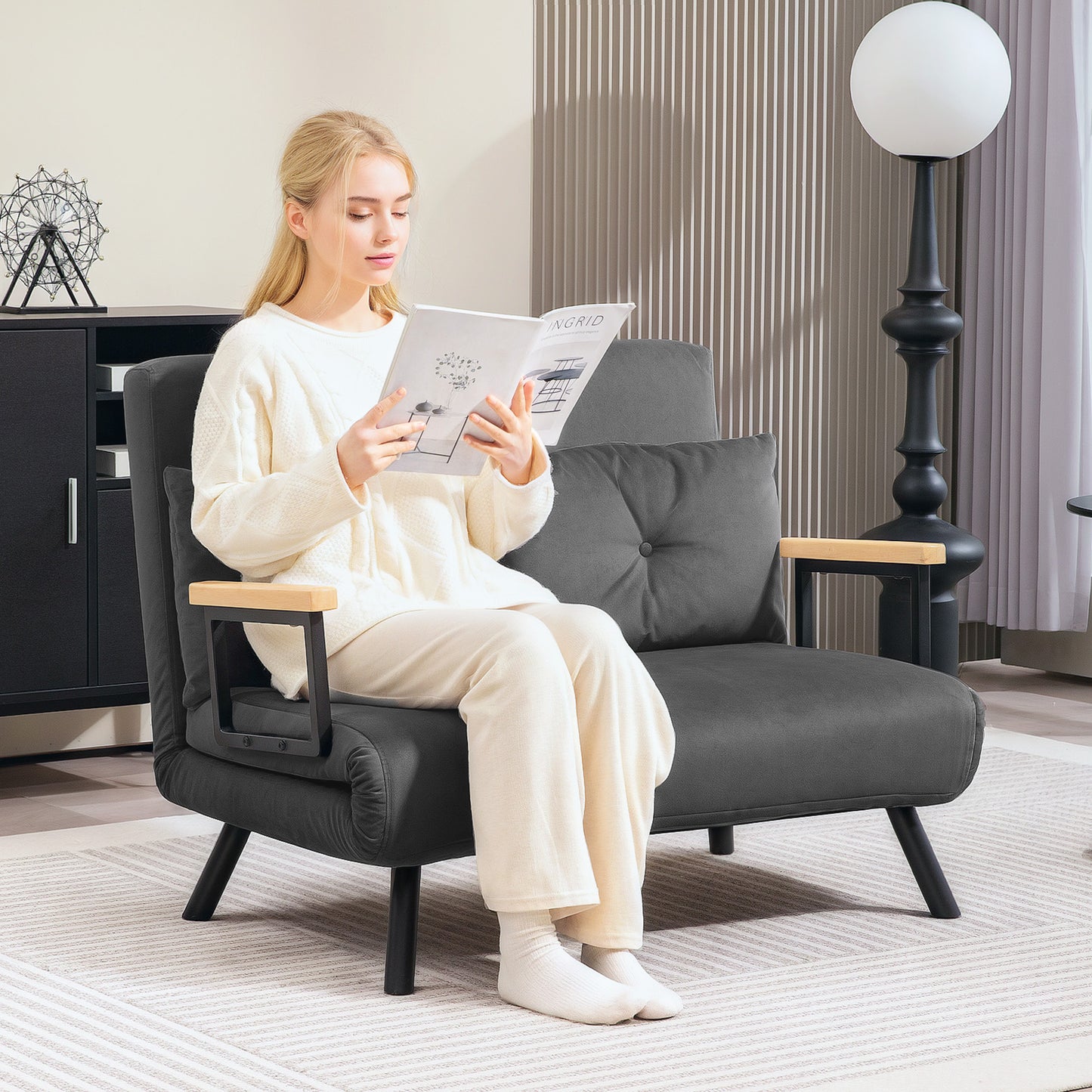 Click Clack 2 Seater Sofa Bed for Living Room, Guest Room, Dark Grey