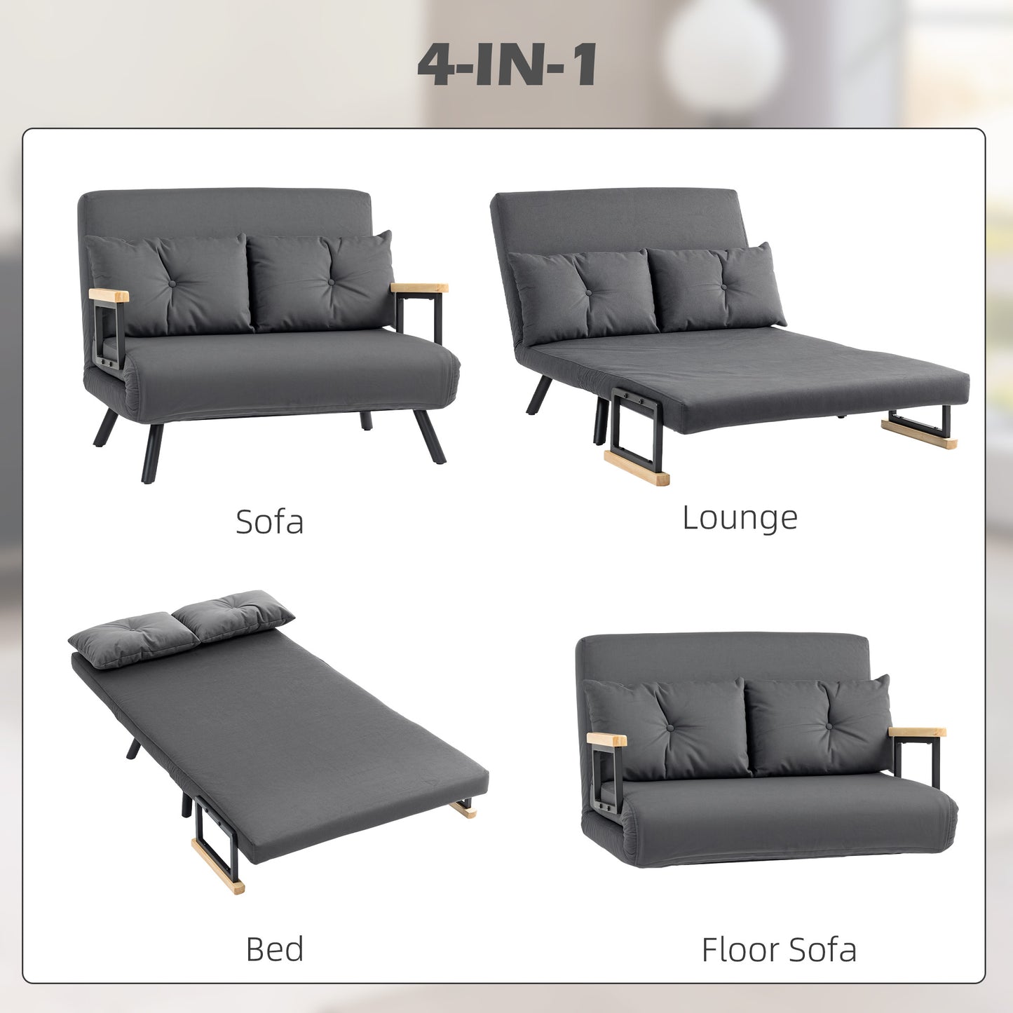 Click Clack 2 Seater Sofa Bed for Living Room, Guest Room, Dark Grey