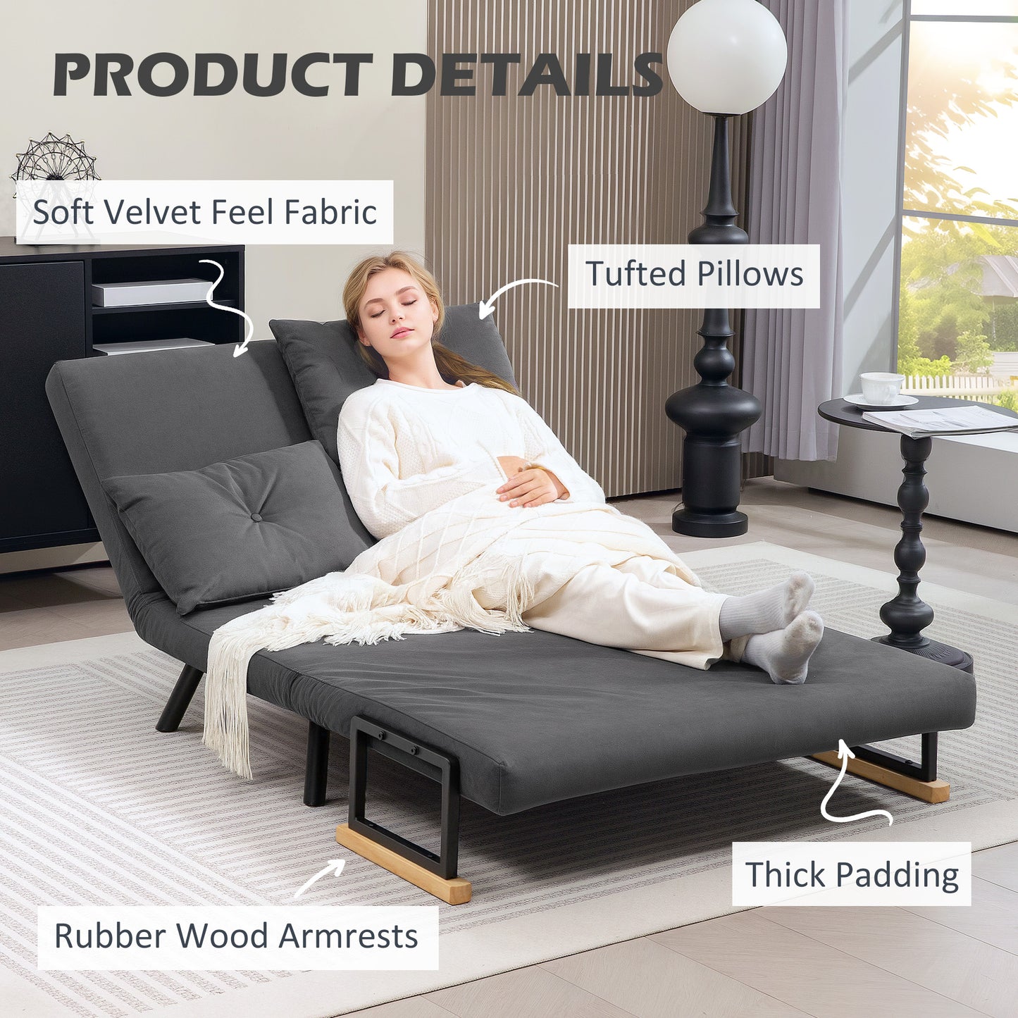 Click Clack 2 Seater Sofa Bed for Living Room, Guest Room, Dark Grey