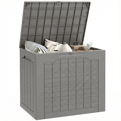 93L Plastic Garden Storage Box, Storage Container w/ Handles Khaki