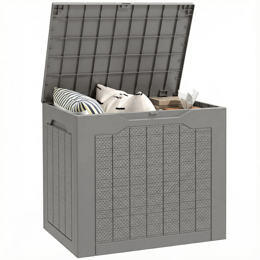 93L Plastic Garden Storage Box, Storage Container w/ Handles Khaki