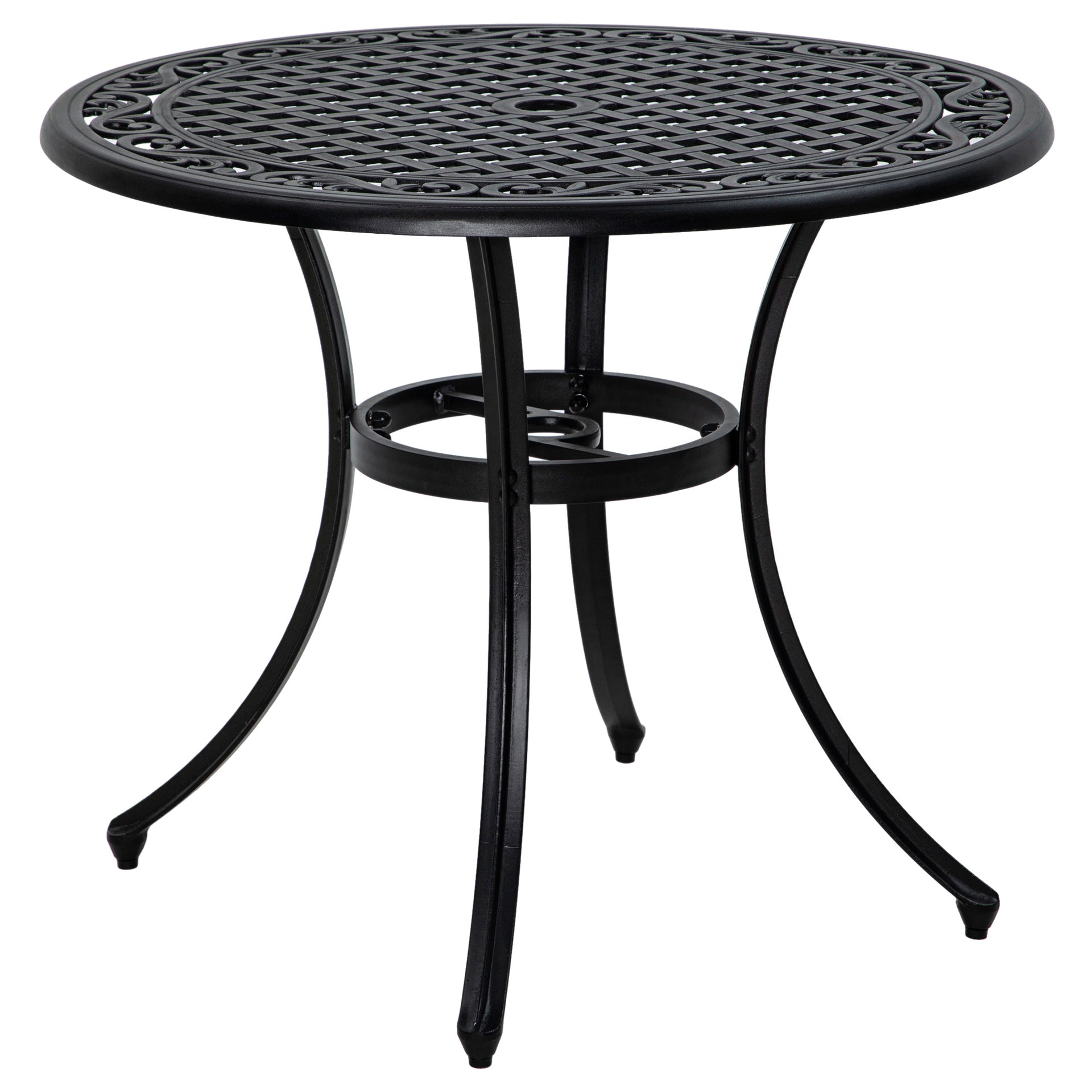 Round Garden Table with Parasol Hole, 90cm Cast Aluminium Outdoor Dini – QuidsIn Superstore
