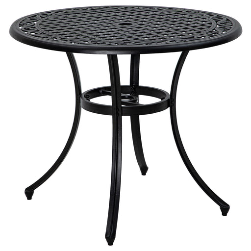 Round Garden Table with Parasol Hole, 90cm Cast Aluminium Outdoor Dining Table for 2-4 for Balcony - Black