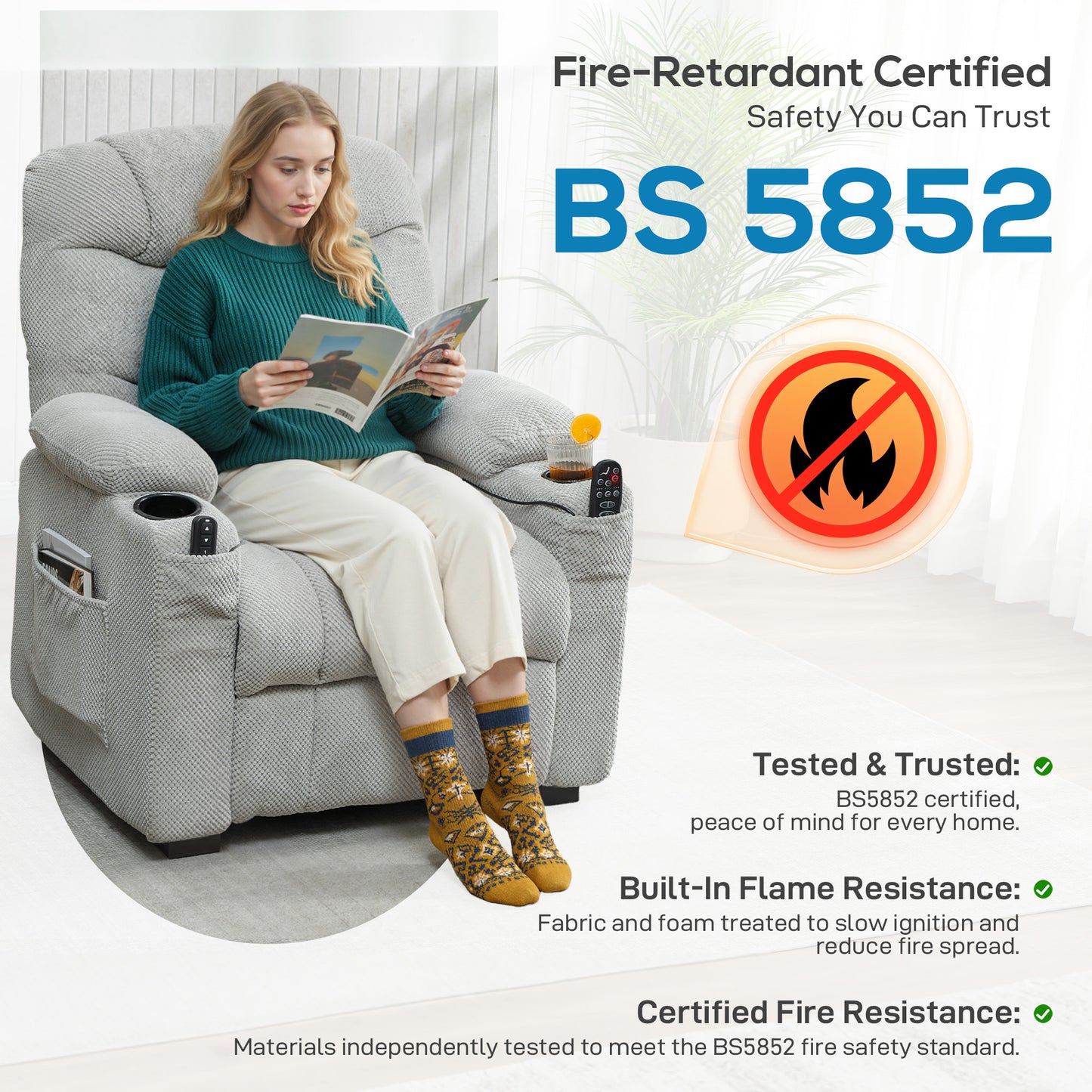 Electric Massage Recliner Armchair with Heat, Reclining Chair, Grey
