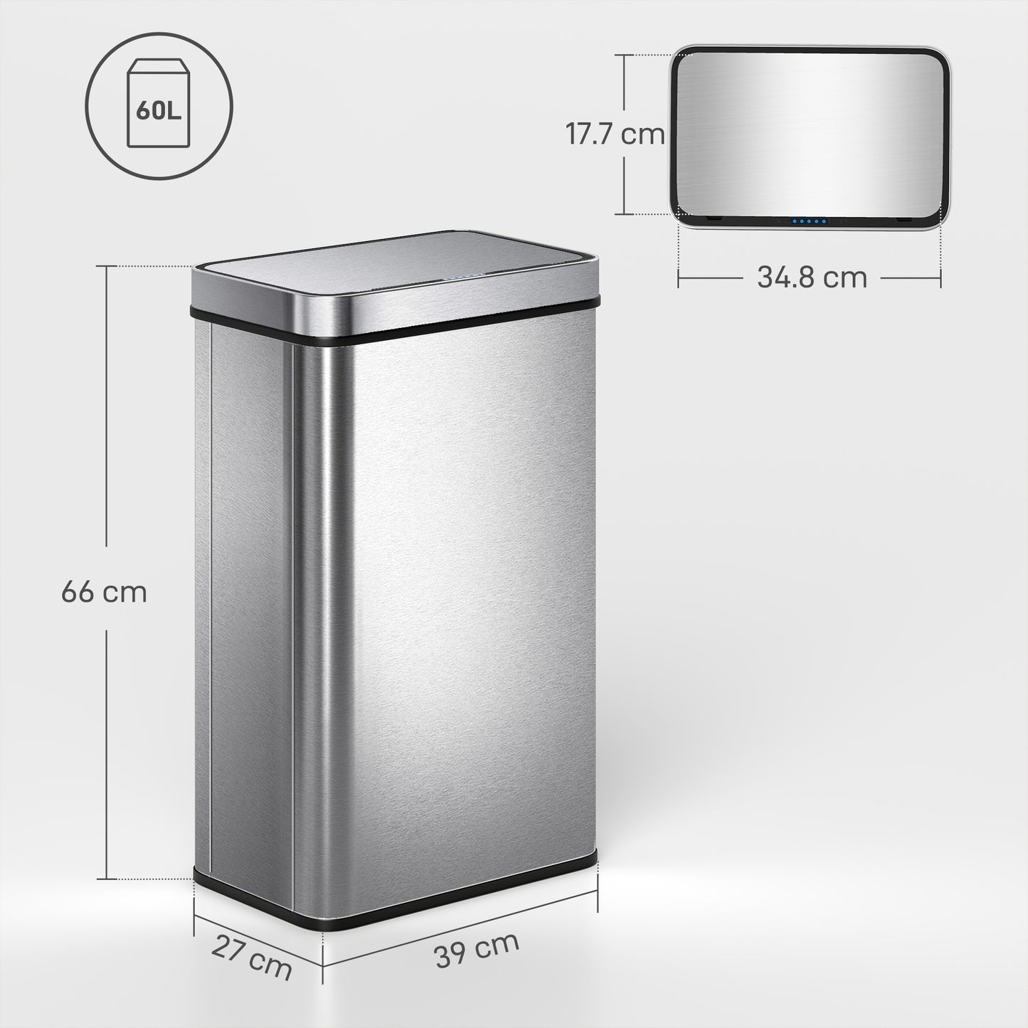 60 L Kitchen Bin with Fingerprint-Proof Stainless Steel, Silver Tone