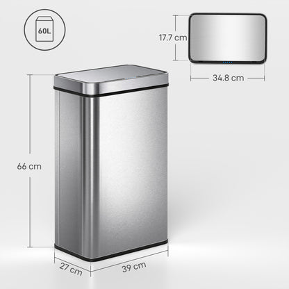 60 L Kitchen Bin with Fingerprint-Proof Stainless Steel, Silver Tone