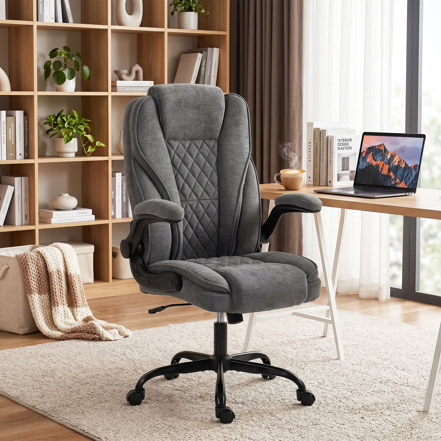 Office Chair, Computer Desk Chair with Flip-up Armrest, Grey