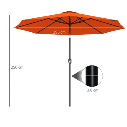3(m) Garden Umbrella Outdoor Sunshade Canopy w/ Tilt & Crank Orange