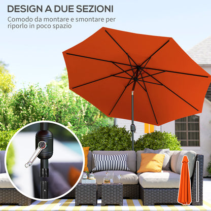 3(m) Garden Umbrella Outdoor Sunshade Canopy w/ Tilt & Crank Orange