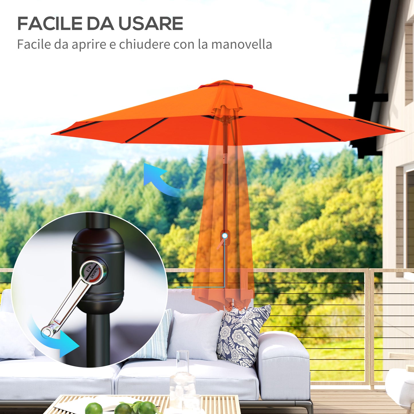 3(m) Garden Umbrella Outdoor Sunshade Canopy w/ Tilt & Crank Orange