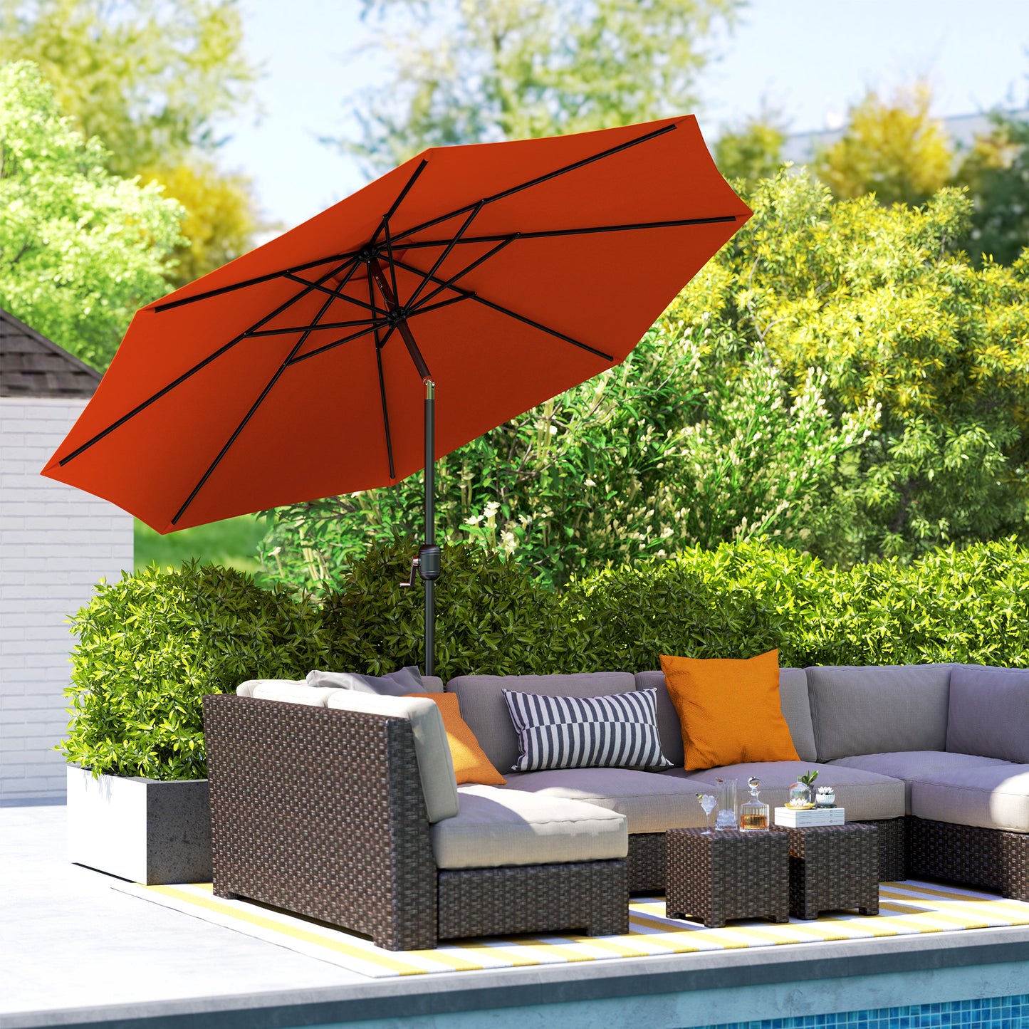 3(m) Garden Umbrella Outdoor Sunshade Canopy w/ Tilt & Crank Orange