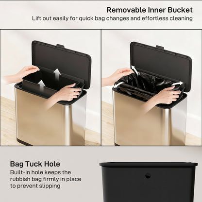 8L Hanging Kitchen Bin, Rubbish bin w/ Stay-Open Lid for Under Sink
