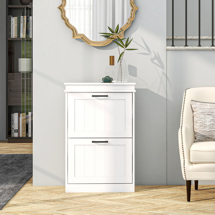 Slim Shoe Storage Cabinet with 2 Flip Drawers for Entryway, White