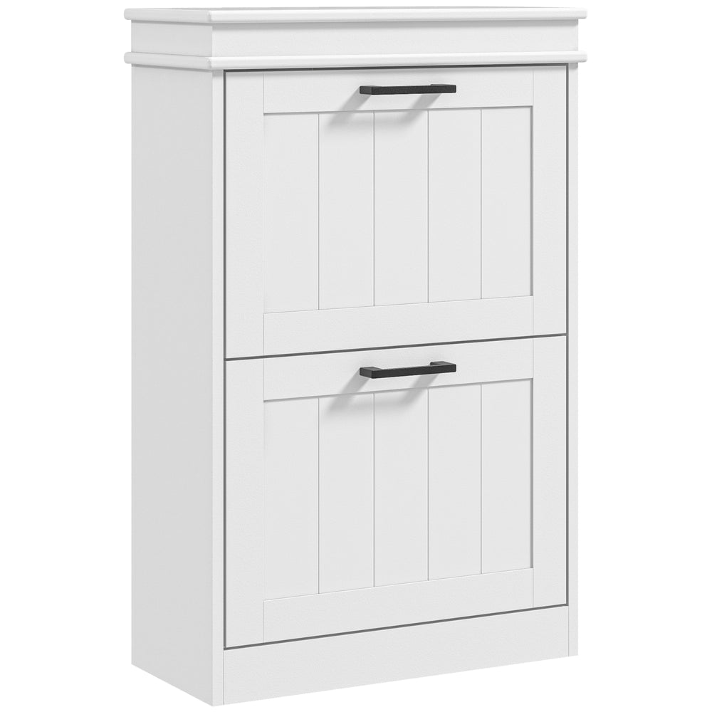 Slim Shoe Storage Cabinet with 2 Flip Drawers for Entryway, White