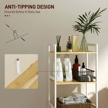 3-Tier Bamboo Bathroom Storage Shelf with Adjustable Rack, Natural