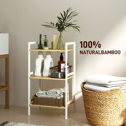 3-Tier Bamboo Bathroom Storage Shelf with Adjustable Rack, Natural