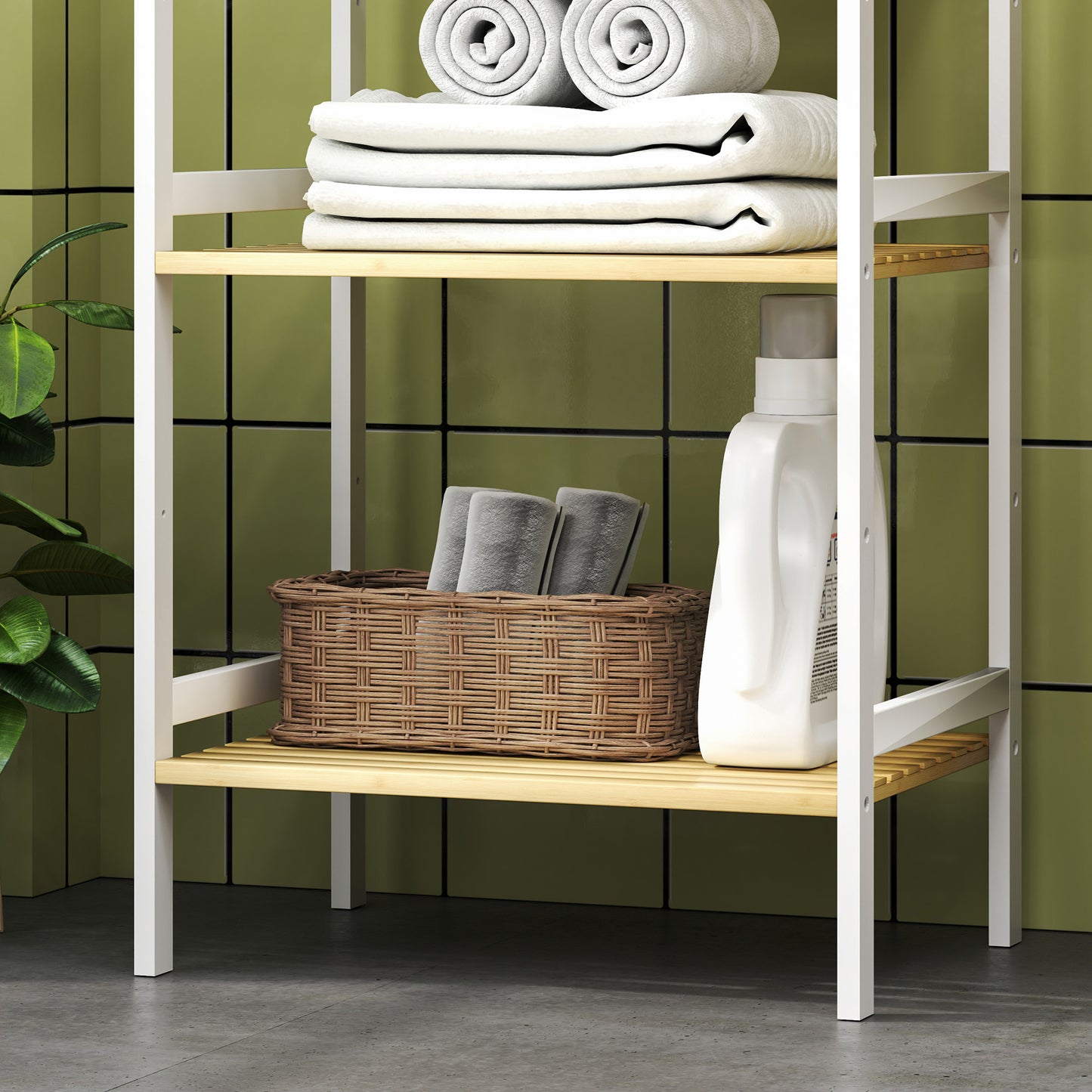 3-Tier Bamboo Bathroom Storage Shelf with Adjustable Rack, Natural