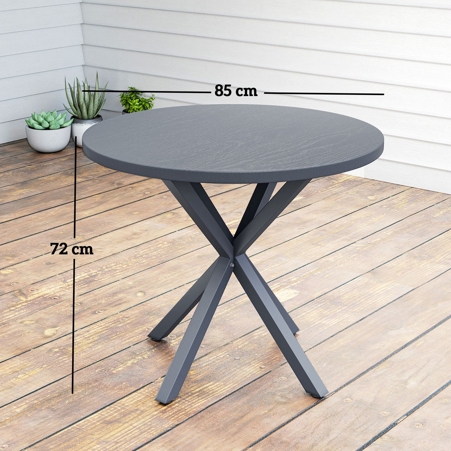 Garden Table with Steel Frame, Wood Effect Top, for Balcony, Deck