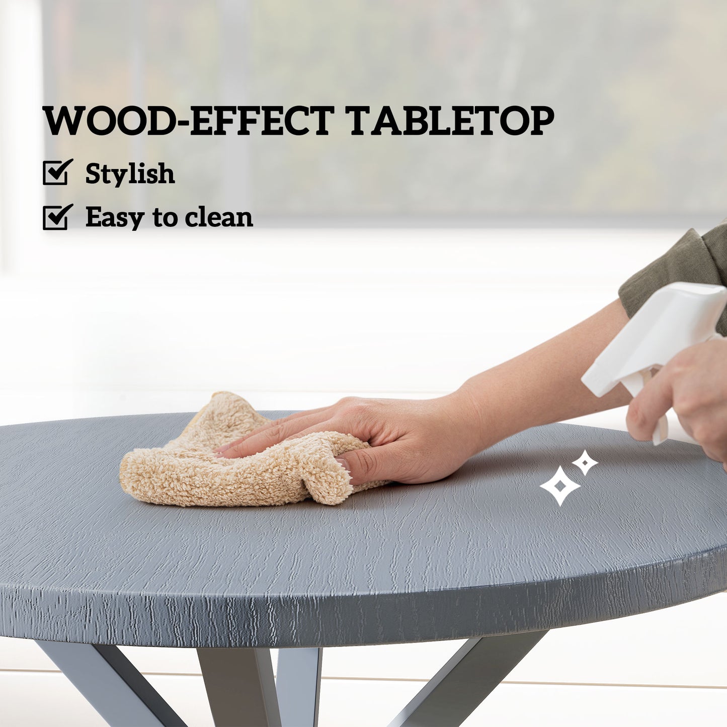 Garden Table with Steel Frame, Wood Effect Top, for Balcony, Deck