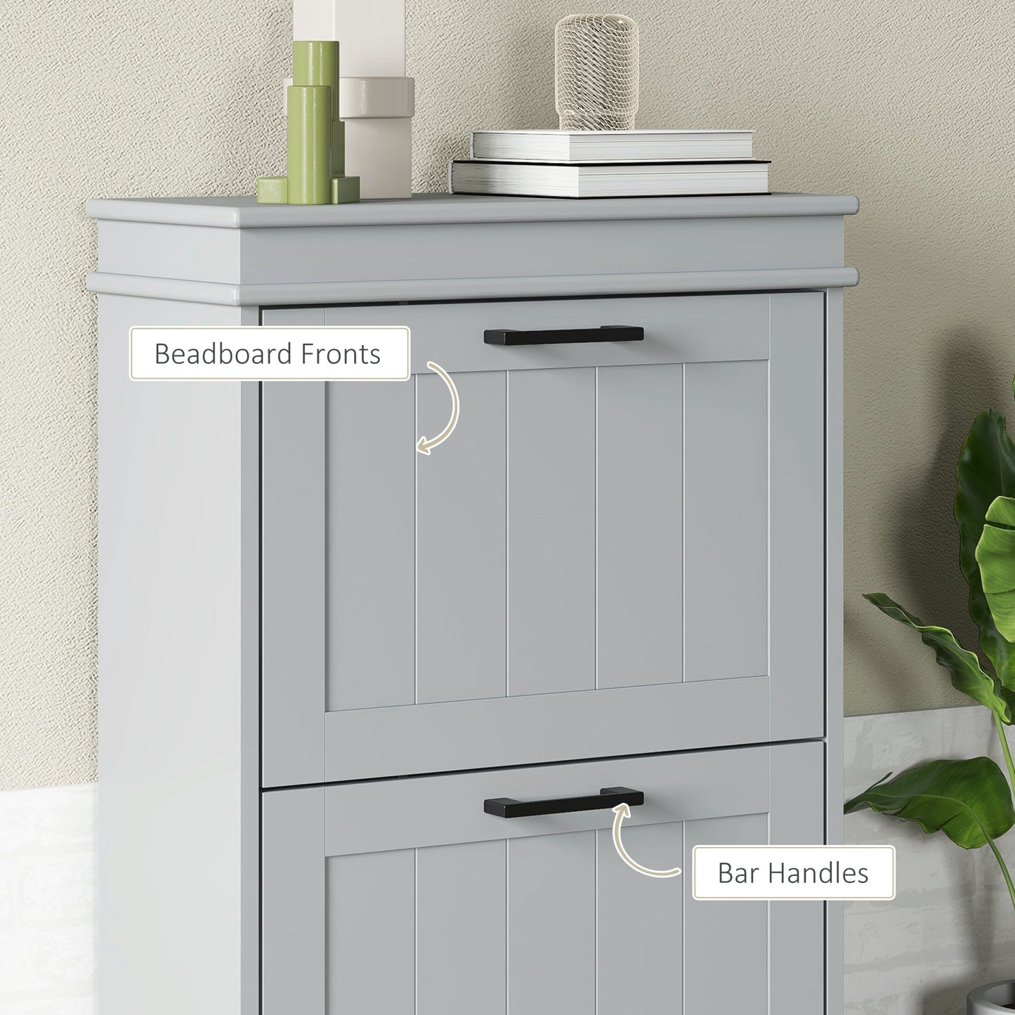 Slim Shoe Storage Cabinet with 2 Flip Drawers for Entryway, Grey