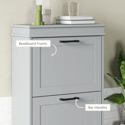 Slim Shoe Storage Cabinet with 2 Flip Drawers for Entryway, Grey