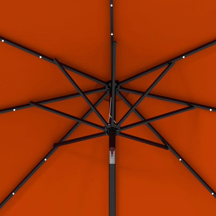 2.7m Outdoor Patio Garden Umbrella Parasol with Tilt Crank and 24 LEDs Lights, Orange