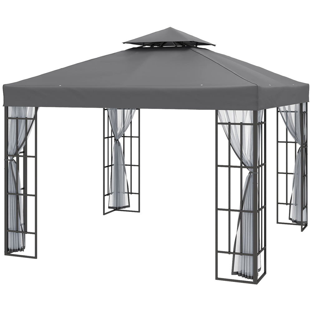 3 x 3(m) Patio Gazebo Canopy Garden Pavilion Tent Shelter with 2 Tier Roof and Mosquito Netting, Steel Frame, Grey