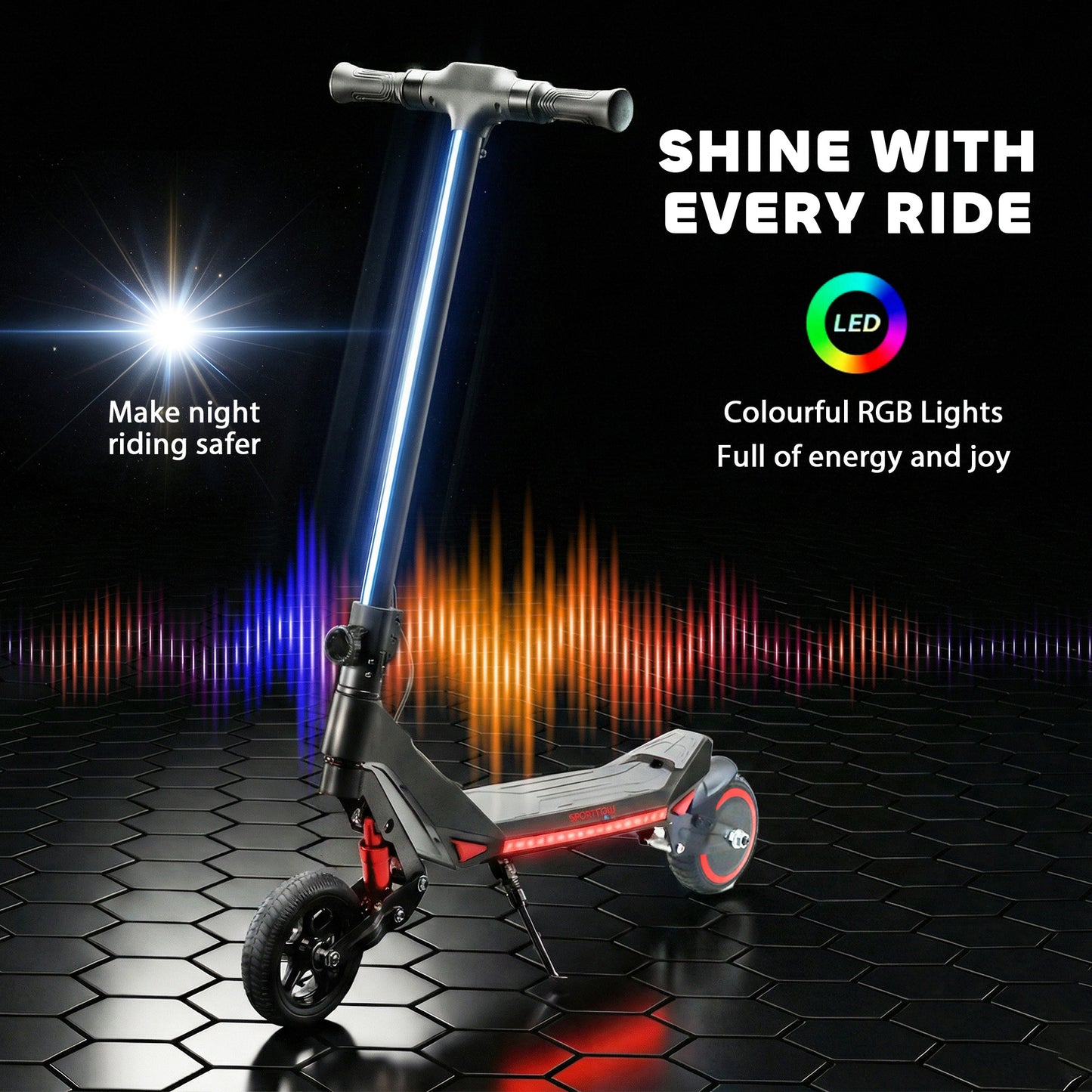 Electric Scooter for Kids, Foldable E Scooter for Age Age 6+ Black