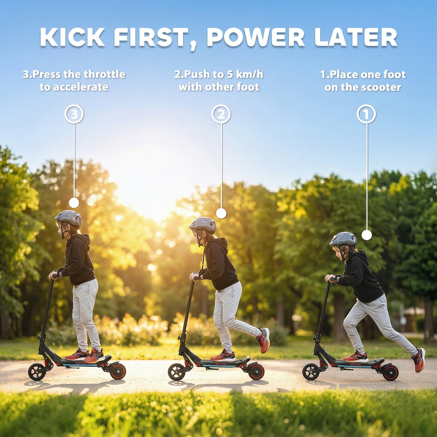 Electric Scooter for Kids, Foldable E Scooter for Age Age 6+ Black