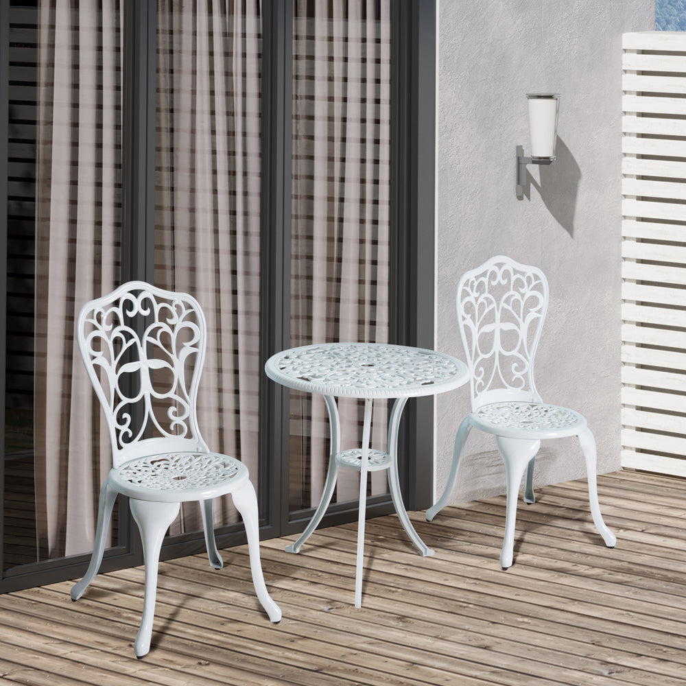 3 Pieces Antique Garden Bistro Set for 2 with Umbrella Hole, White