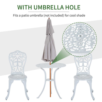 3 Pieces Antique Garden Bistro Set for 2 with Umbrella Hole, White