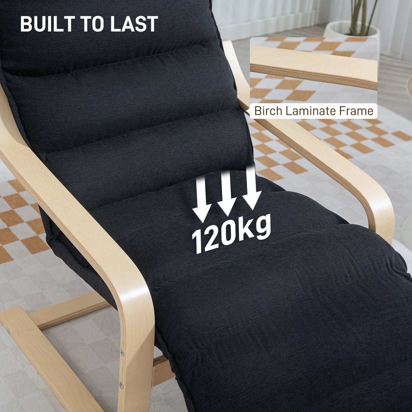 Birch Wood Lounge Chair for Living Room, Bedroom, Black