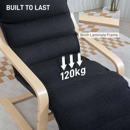 Birch Wood Lounge Chair for Living Room, Bedroom, Black