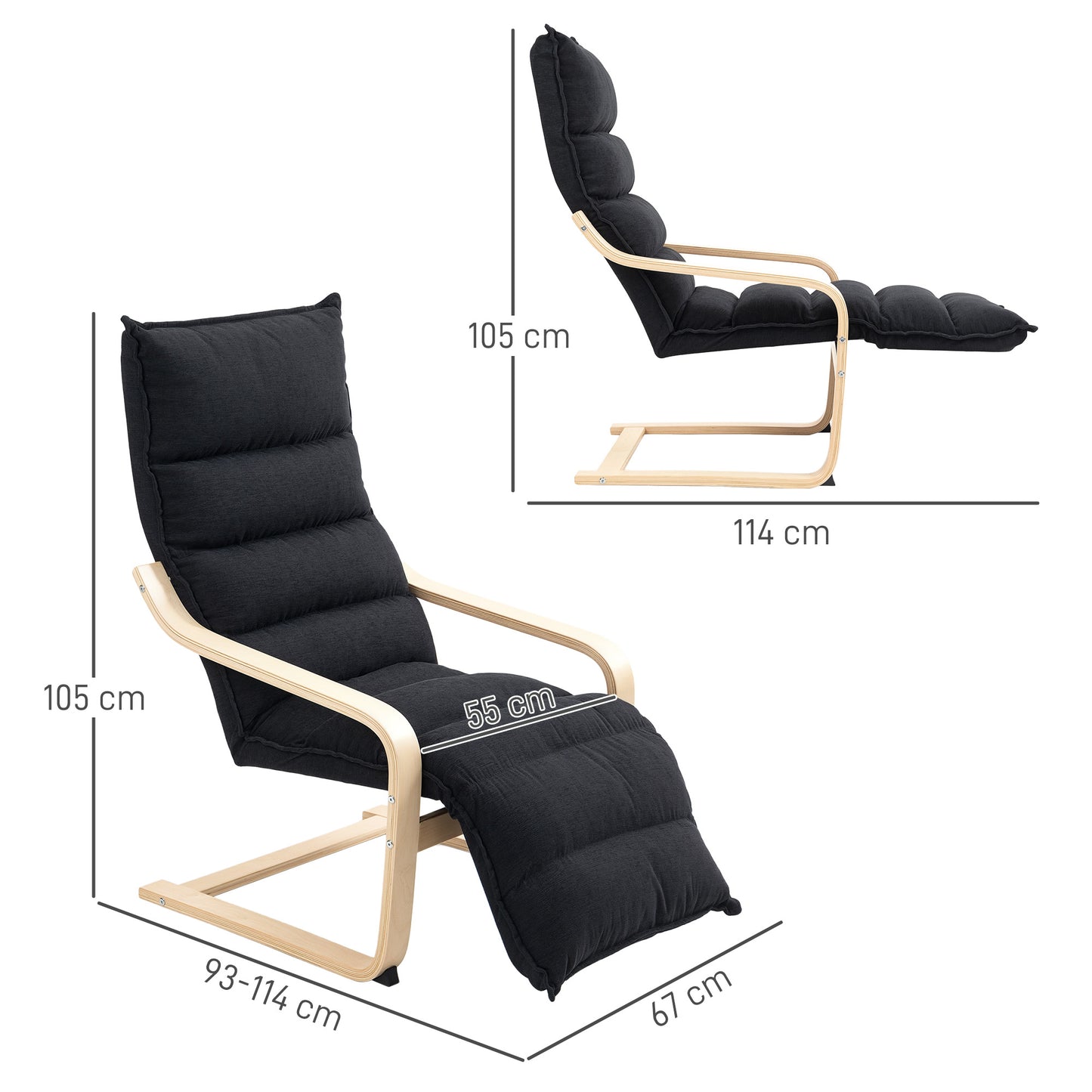 Birch Wood Lounge Chair for Living Room, Bedroom, Black