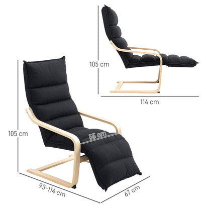 Birch Wood Lounge Chair for Living Room, Bedroom, Black