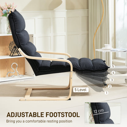 Birch Wood Lounge Chair for Living Room, Bedroom, Black