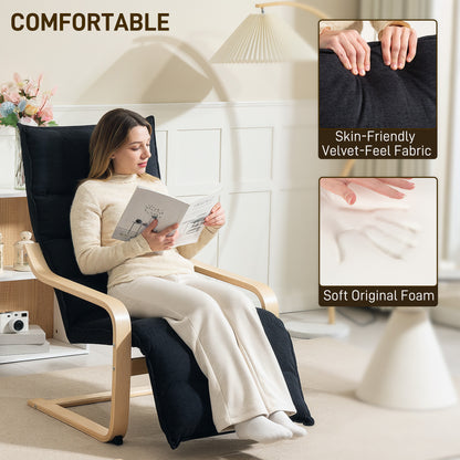 Birch Wood Lounge Chair for Living Room, Bedroom, Black