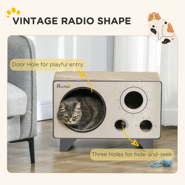 Radio Shape Cat Scratching Board with Catnip, Natural Wood Finish