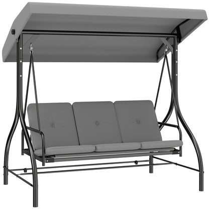 3 Seater Canopy Swing Chair Porch Hammock Bed, Light Grey