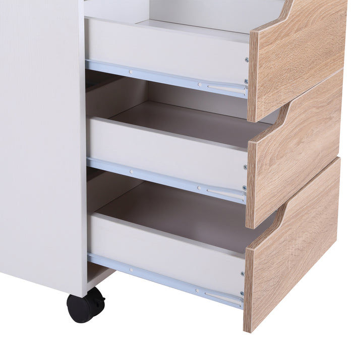 MDF Mobile File Cabinet pedestal with 3 Drawers Lockable Casters Oak and White