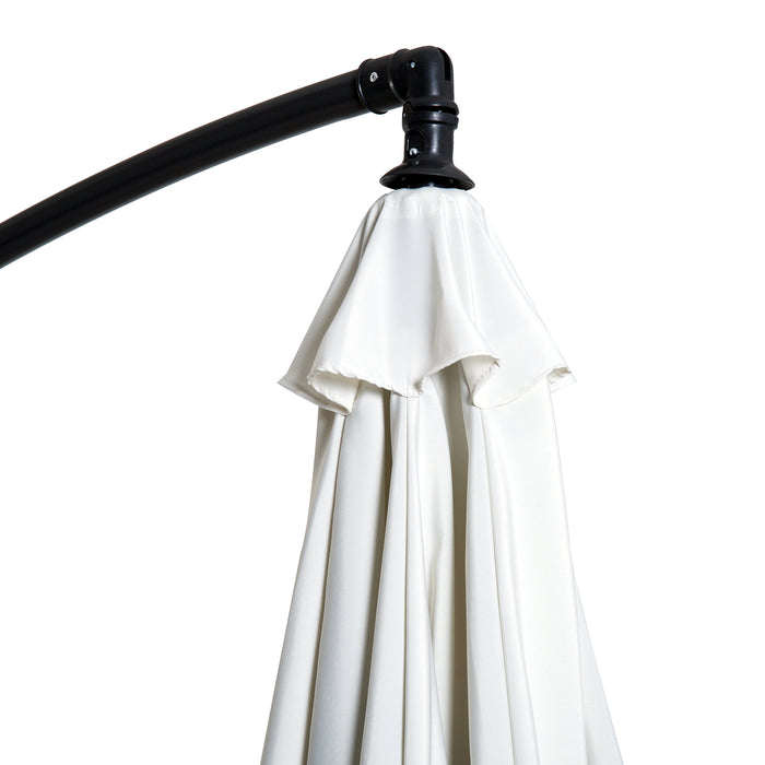 3(m) Garden Banana Parasol Hanging Cantilever Umbrella with Crank Handle, 8 Ribs and Cross Base for Outdoor, Sun Shade, Cream White