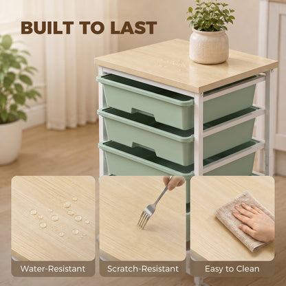 6-Tier Storage Trolley on Wheels with 5 Pull-Out Drawers, Green