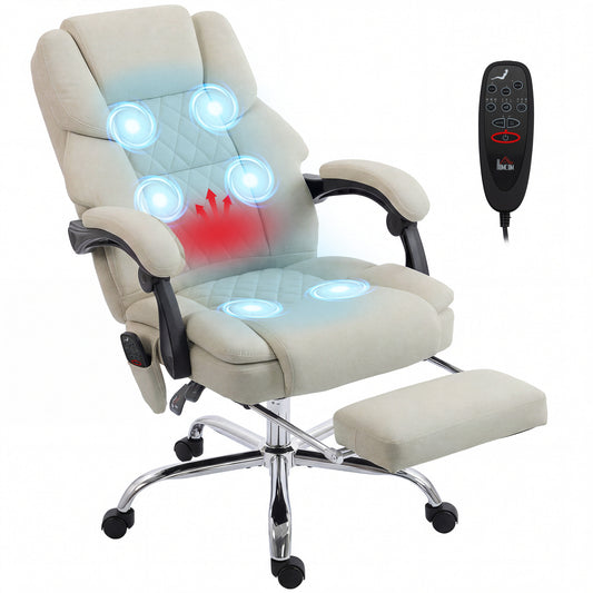 Massage Office Chair with Heat, 135° Reclining Desk Chair, Cream