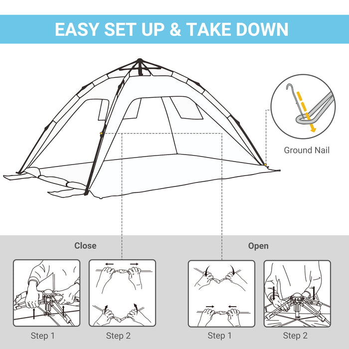 Pop-up Beach Tent Sun Shade Shelter for 1-2 Person UV Protection Waterproof with Ventilating Mesh Windows Closable Door Sandbags Blue